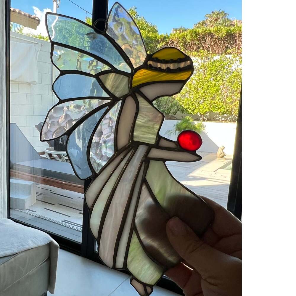 Tiffany-style handmade stained glass fairy suncatcher 9.5" whimsical angel